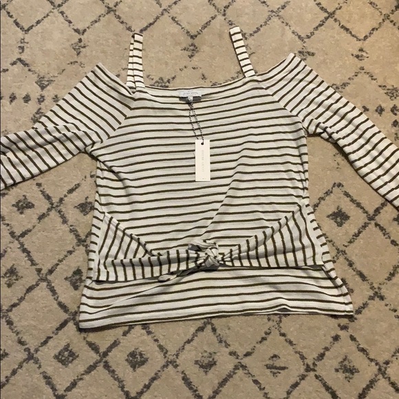 Lucky Brand Striped Cold Shoulder Blouse - Black and White - Picture 1 of 4